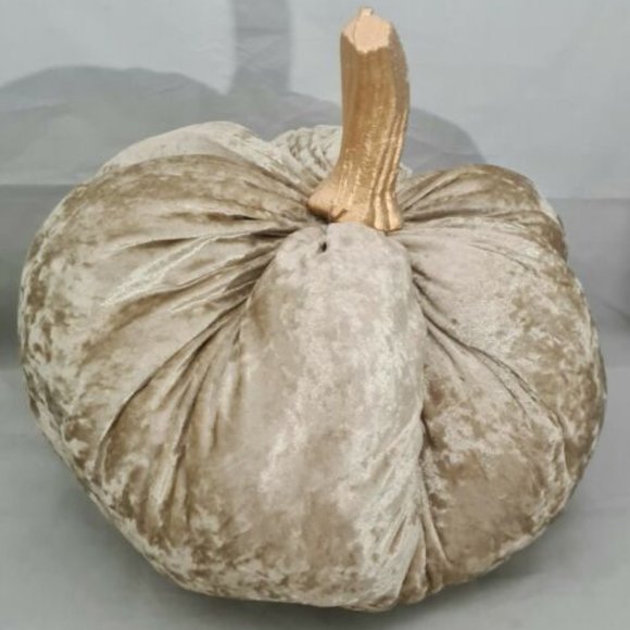 Halloween Light Gold Velvet Velour Jumbo XXL Pumpkin Fabric Plush Fall Decor 16" - Picture 1 of 3